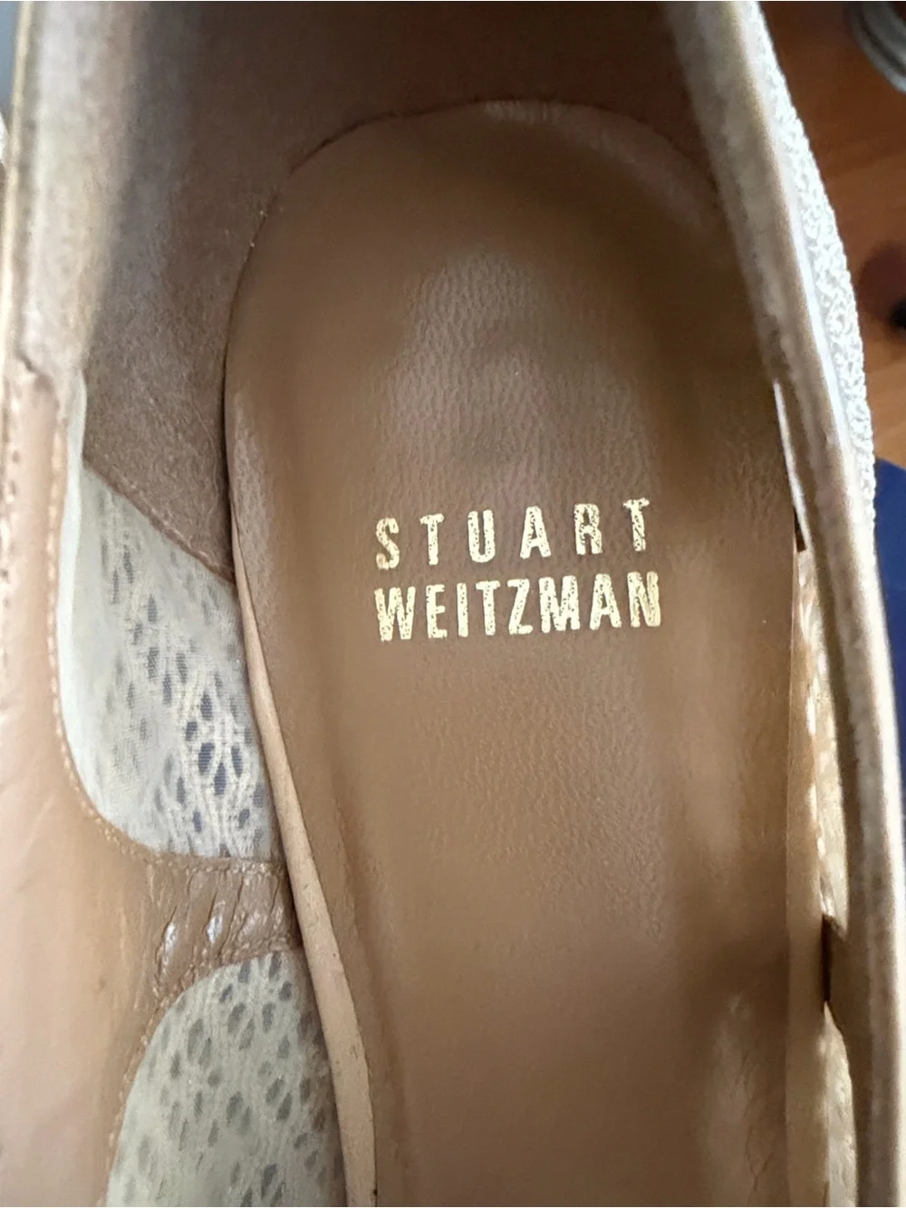 Stuart Weitzman Vintage Pointed Toe Cream Woven Pumps with Stud Accent
